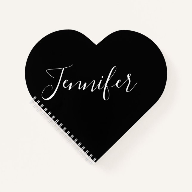 Dein Name | Elegantes weißes Script auf schwarz Notizbuch (Vorderseite)