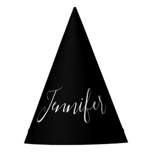 Dein Name Elegantes weißes Script auf schwarz Partyhütchen