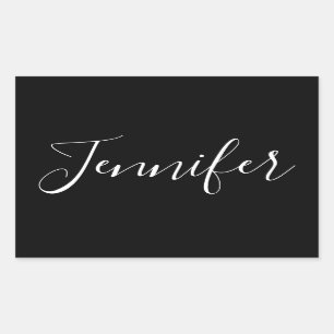 Dein Name   Elegantes weißes Script auf schwarz Rechteckiger Aufkleber