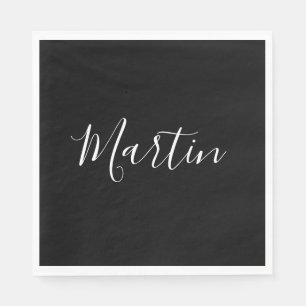 Dein Name Elegantes weißes Script auf schwarz Serviette