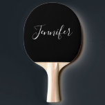 Dein Name | Elegantes weißes Script auf schwarz Tischtennis Schläger<br><div class="desc">Ihr Name oder irgendein anderes Wort in eleganter Kalligrafie.</div>