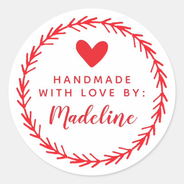 Dein Name | Handmade by Runder Aufkleber (Vorderseite)