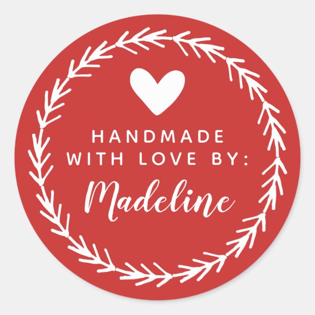 Dein Name | Handmade by Runder Aufkleber (Vorderseite)