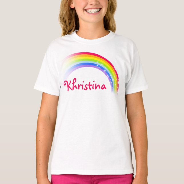 "Dein Name" Kinder oben auf Regenbogen T-Shirt (Vorderseite)
