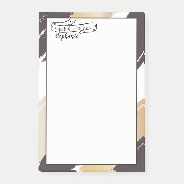 DEIN NAME | Moderne Pinselstriche aus Gold und Sch Post-it Klebezettel (Vorderseite)