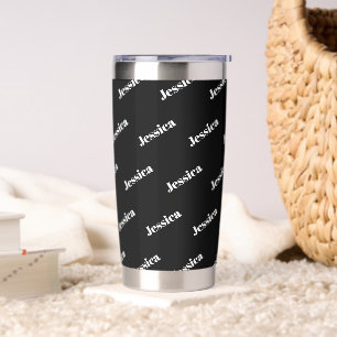 Dein Name Moderne weiße Schrift auf schwarz Thermobecher