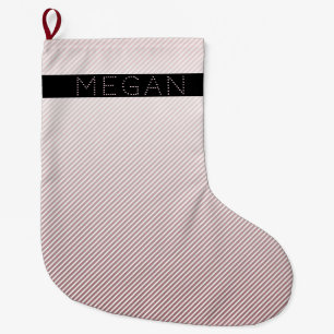 Dein Name   Rose Ombre & White Streifen Großer Weihnachtsstrumpf