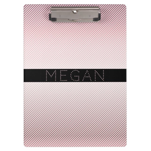 Dein Name | Rose Ombre & White Streifen Klemmbrett (Vorderseite)