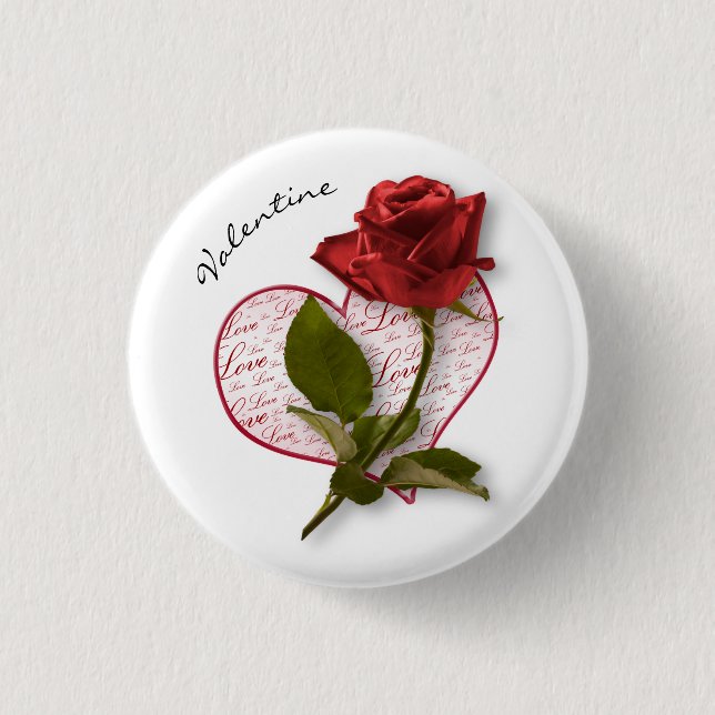 Dein Name| Rote Rose und Stem Floral Fotografie Button (Vorderseite)