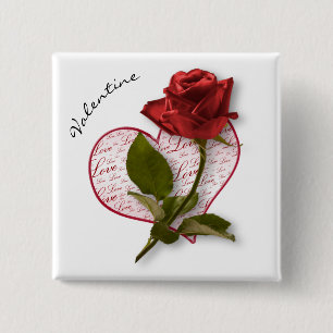 Dein Name  Rote Rose und Stem Floral Fotografie Button