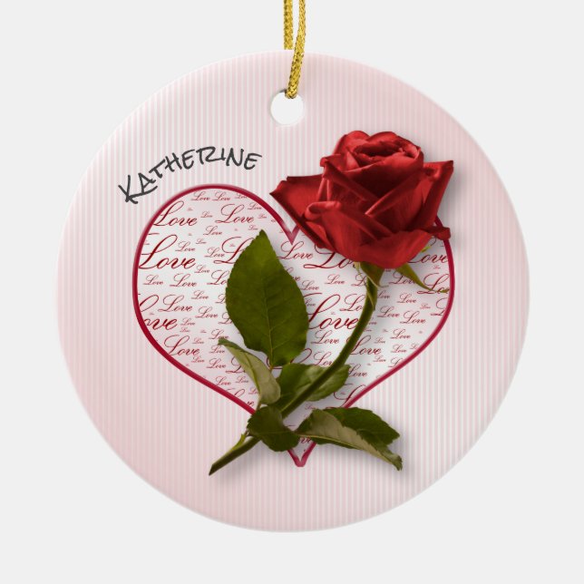 Dein Name | Rote Rose und Steppflorfotografie Keramik Ornament (Vorne)