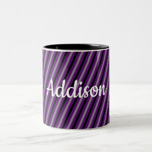 Dein Name und Farbe auf Schwarz und Grau Gestreift Zweifarbige Tasse