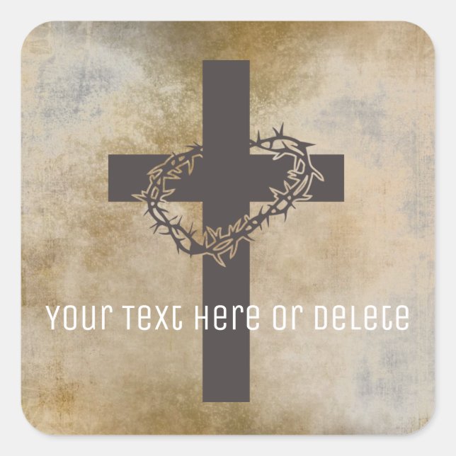 Dein Text kreuzen Jesus Krone von Thorns beängstig Quadratischer Aufkleber (Vorderseite)
