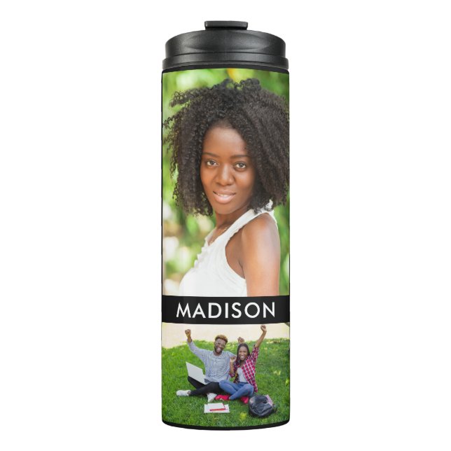 DEINE 10 FOTOS & NAME Custom Tumbler Thermosbecher (Vorderseite)