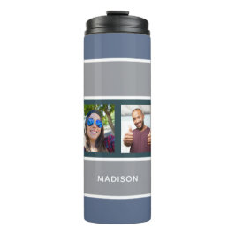 DEINE 4 FOTO & NAME Stripes Muster Thermosbecher