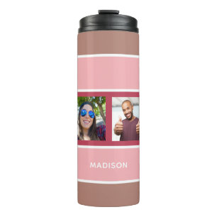 DEINE 4 FOTO & NAME Stripes Muster Thermosbecher
