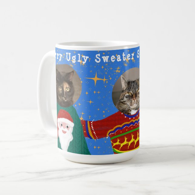 Deine drei Katzen tragen hässliches Weihnachtssüßc Kaffeetasse (Vorderseite Links)