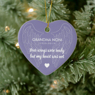 Deine Flügel Personalisiertes Gedenkherz Lila Keramik Ornament