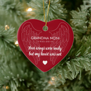 Deine Flügel Personalisiertes Gedenkherz Rot Keramik Ornament