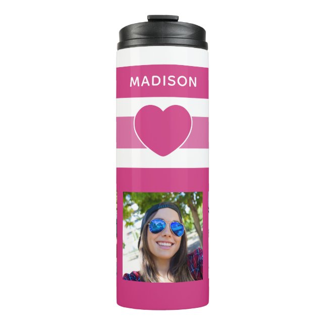 DEINE FOTO & NAME Stripes Mustertumbler Thermosbecher (Vorderseite)