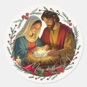 Deine Foto-Weihnachtskrippe Baby Jesus in der Krip Runder Aufkleber