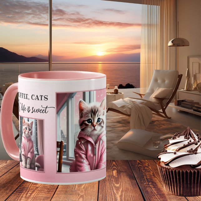 Deine Fotos Funny Cat Sweet Pink Kaffeetasse (Mug featuring your photos framed by a simple design in sweet pink colors - nice for Valentine's Day)