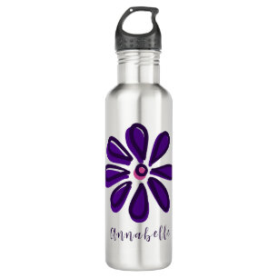 Deine Name Schriftart Dunkelviolett Blumen-Skizze Edelstahlflasche