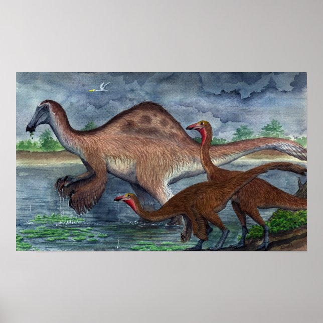 Deinocheirus und Gallimimus Print Poster (Vorne)