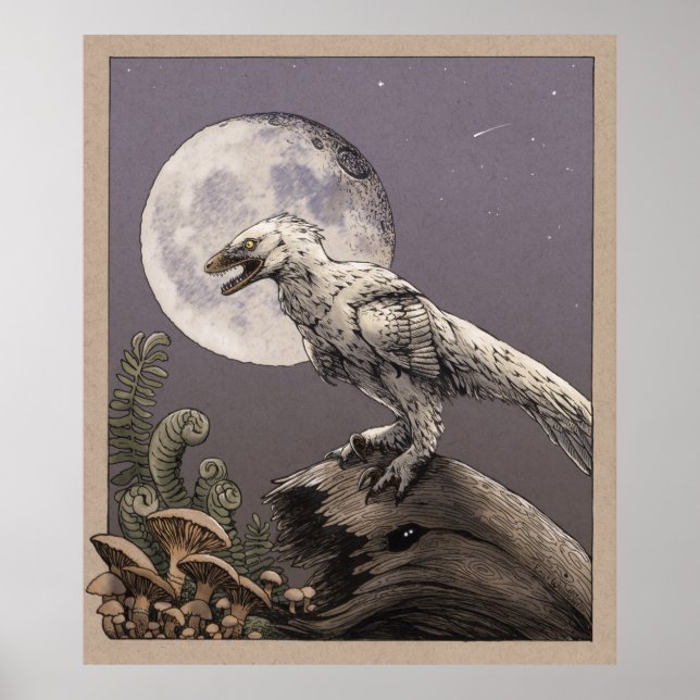 Deinonychus und Mond Poster (Vorne)
