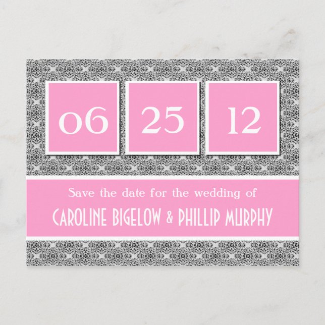 Dekadent Damask Save the Date Postkarte (Vorderseite)