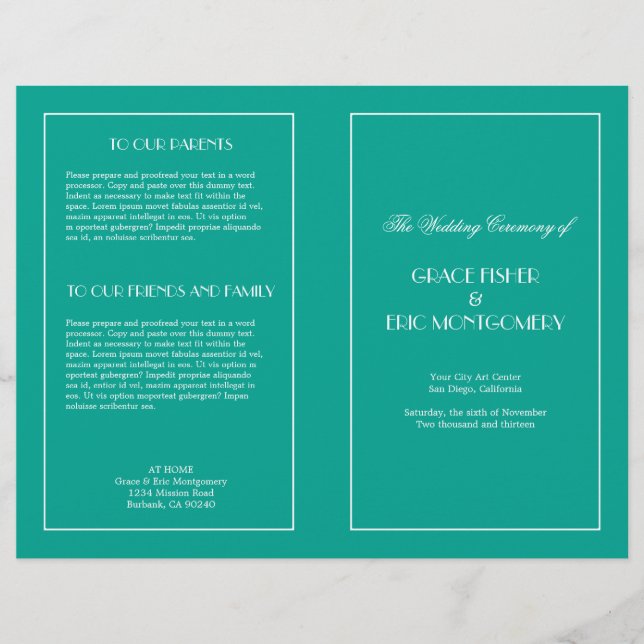 Dekadent Deko elegantes formales Hochzeitsprogramm (Vorderseite)