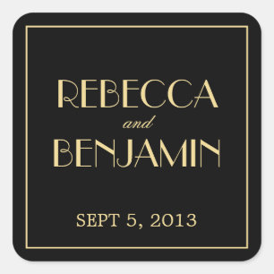 Dekadente Deco elegante schicke schwarze Hochzeits Quadratischer Aufkleber