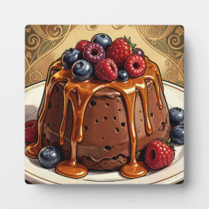 Dekadenter Schokoladen-Karamell-Beeren-Kuchen Fotoplatte