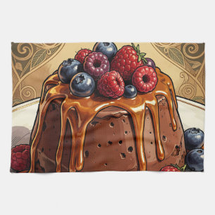 Dekadenter Schokoladen-Karamell-Beeren-Kuchen Geschirrtuch