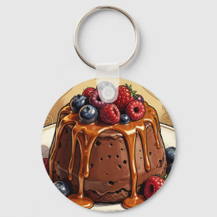 Dekadenter Schokoladen-Karamell-Beeren-Kuchen Schlüsselanhänger