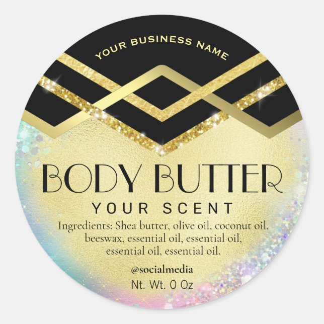 Deko Art Black Gold Pastel Body Butter Labels Runder Aufkleber (Vorderseite)