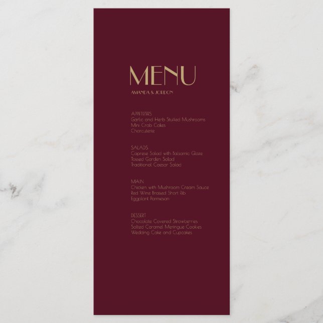 Deko Burgundy - Dinner Drink Menu Menükarte (Vorderseite)