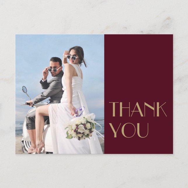 Deko | Burgundy Wedding Foto Vielen Dank Postkarte (Vorderseite)