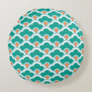 Deko Chinesische Scallops, Aquamarin, Aqua und Kor Rundes Kissen