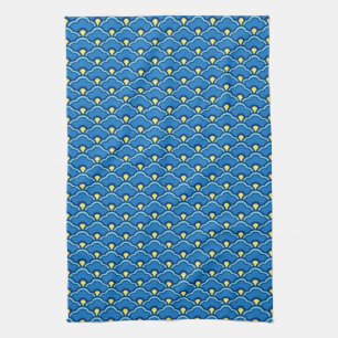 Deko Chinesische Scallops, Ocean Blue und Indigo Geschirrtuch