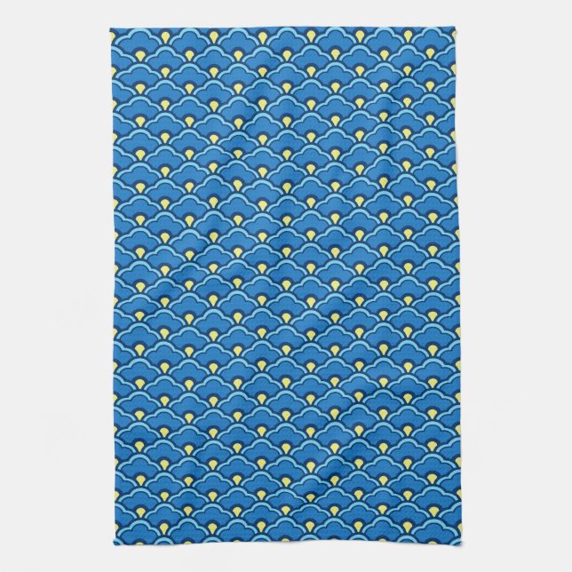 Deko Chinesische Scallops, Ocean Blue und Indigo Geschirrtuch (Vertikal)