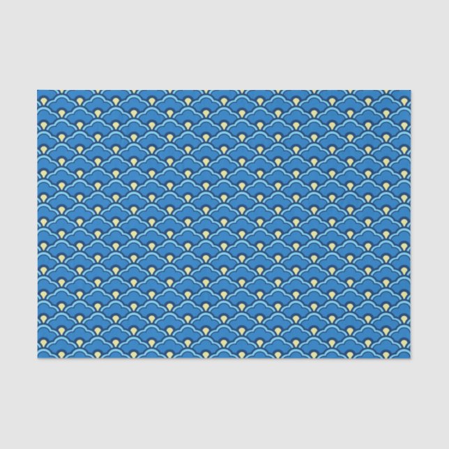 Deko Chinesische Scallops, Ocean Blue und Indigo Seidenpapier (Vorderseite)
