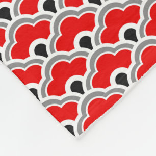 Deko Chinesische Scallops, rot, grau, schwarz und  Fleecedecke
