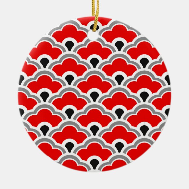Deko Chinesische Scallops, rot, grau, schwarz und  Keramik Ornament (Vorne)