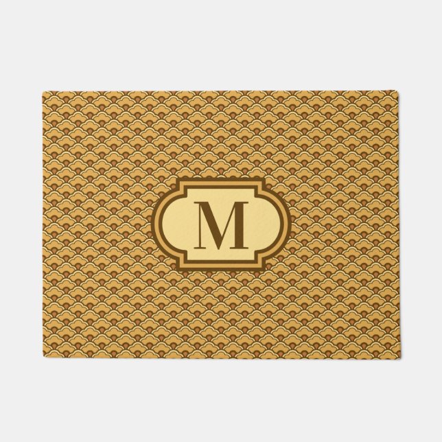 Deko Chinesische Scallops, Senfgold mit Monogramm Fußmatte (Vorderseite)