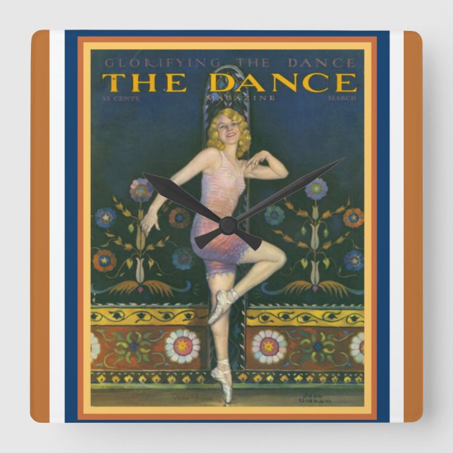 Deko Dance Magazine der 1920er Jahre Wall Clock Quadratische Wanduhr (Vorderseite)