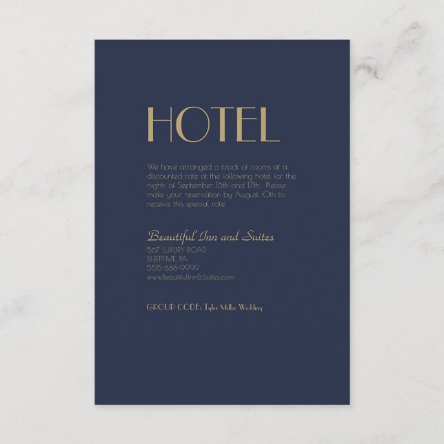 Deko | Dark Navy Wedding Hotel Begleitkarte (Vorderseite)