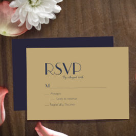 Deko | Dark Navy Wedding RSVP Card Karte