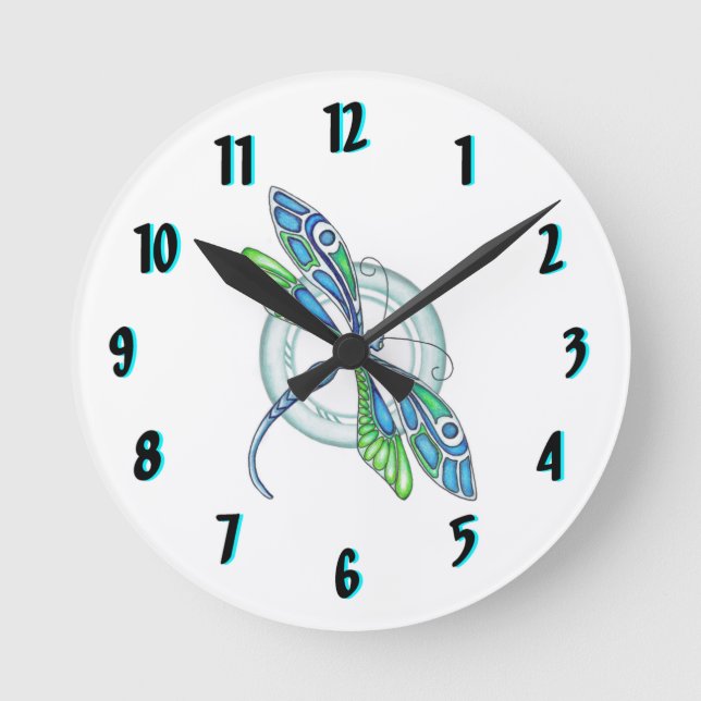 Deko Dragonfly Round Clock Design Runde Wanduhr (Vorderseite)