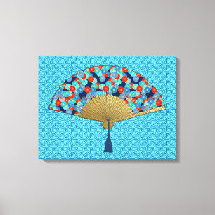 Deko Fan - Blume in Kobalt, Türkis und Rot